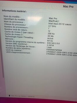 Mac Pro fin 2013 2.7 GHZ, 64go RAM, 1to SSD