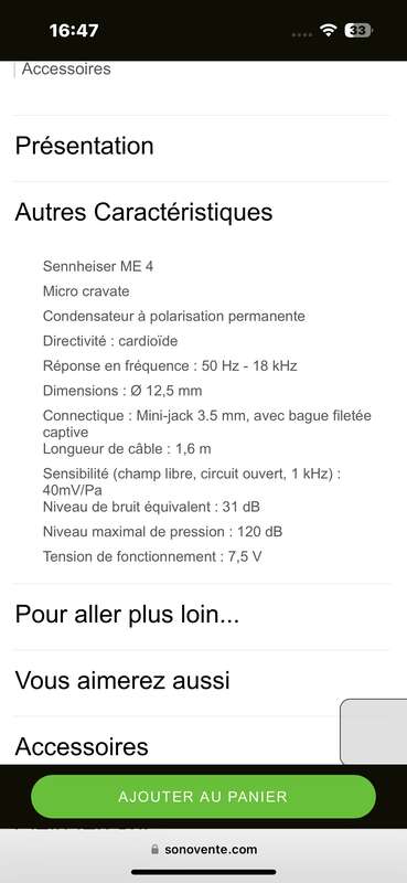 Micro Sennheiser ME-4 (micro cravate)