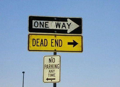 confusing sign one way dead end