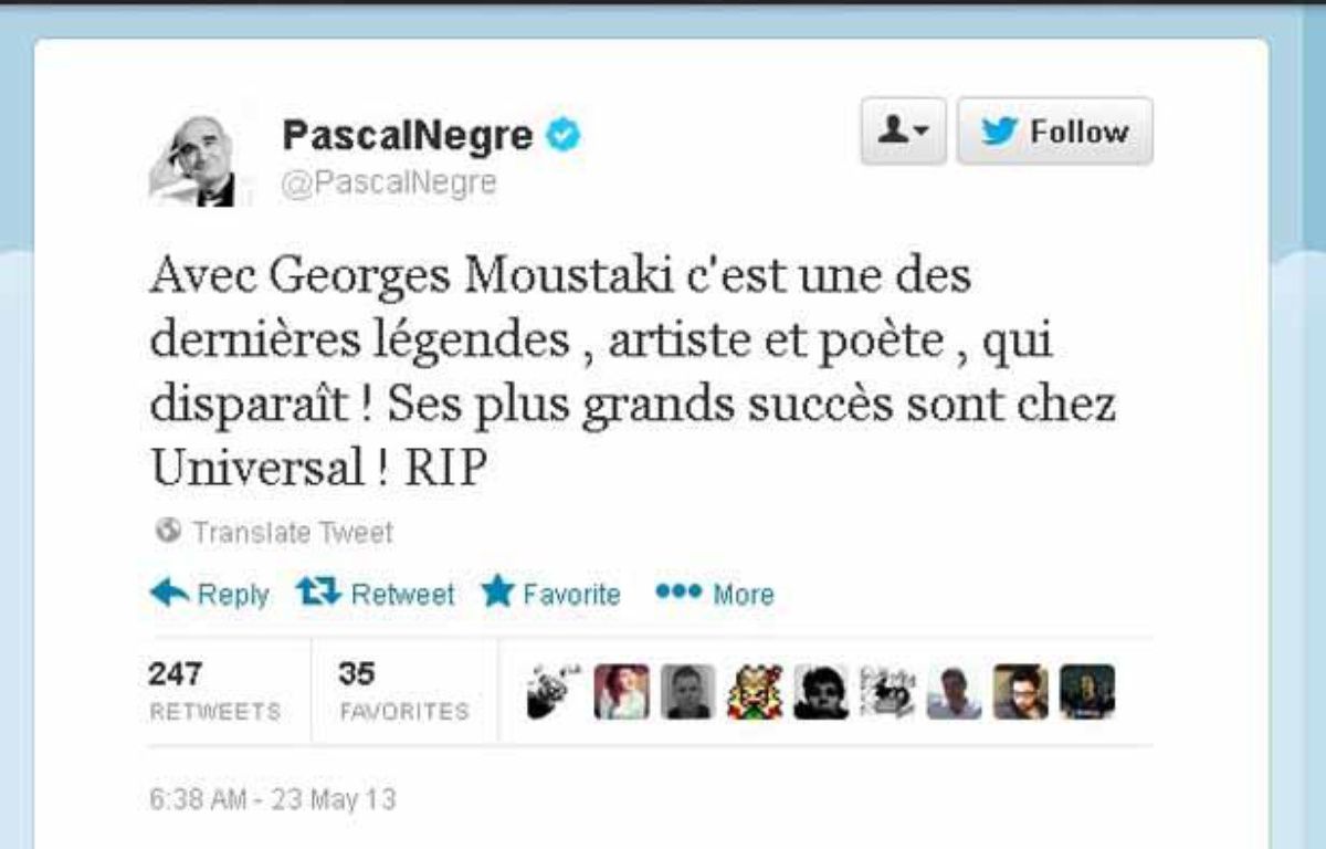  tweet pascal negre apres mort georges moustaki 23 mai 2013